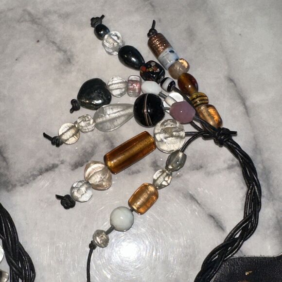 NEW Handmade GENUINE ITALIAN LEATHER Belt Sash Black Gold Silver Beaded OSFA - Picture 3 of 8